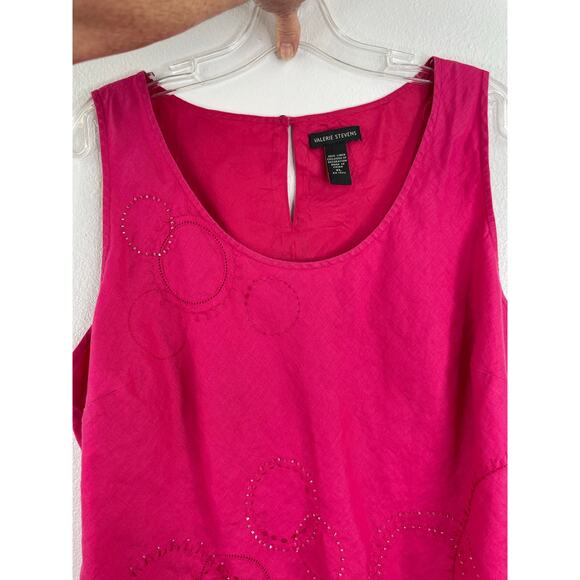 Valerie Stevens Pink 100% Linen Sleeveless Blouse Beading Embroidered XL - Picture 2 of 12